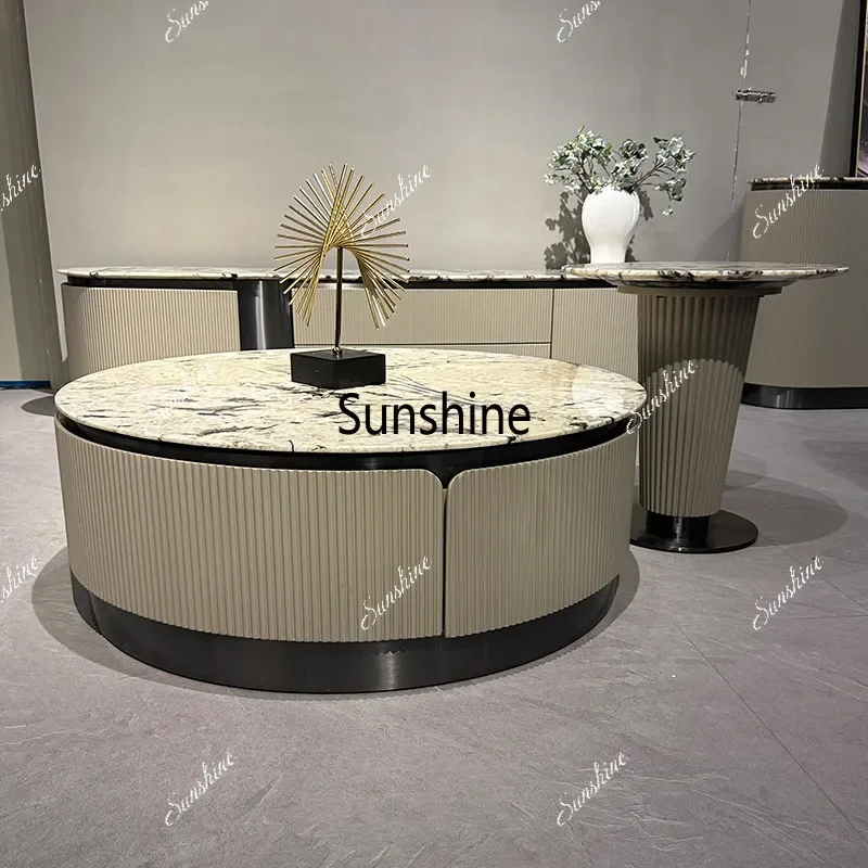 Family villa round luxury stainless steel size high and low combination coffee table
Family villa round luxury stainless steel size high and low combination coffee table