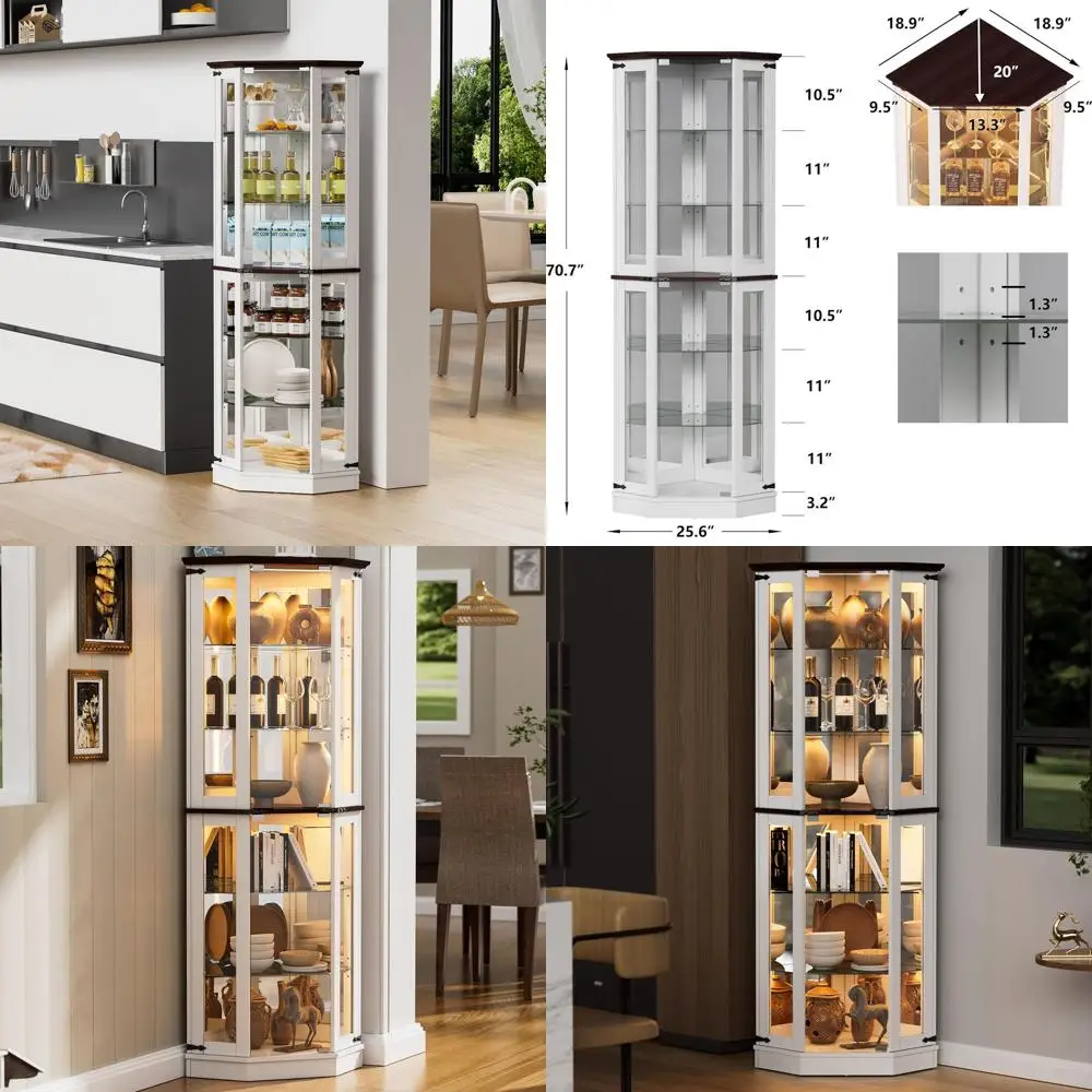 71 LED-Lit Display Curio Cabinet with 6 Shelves, Floor Standing, Tempered Glass, White
71 LED-Lit Display Curio Cabinet with 6 Shelves, Floor Standing, Tempered Glass, White