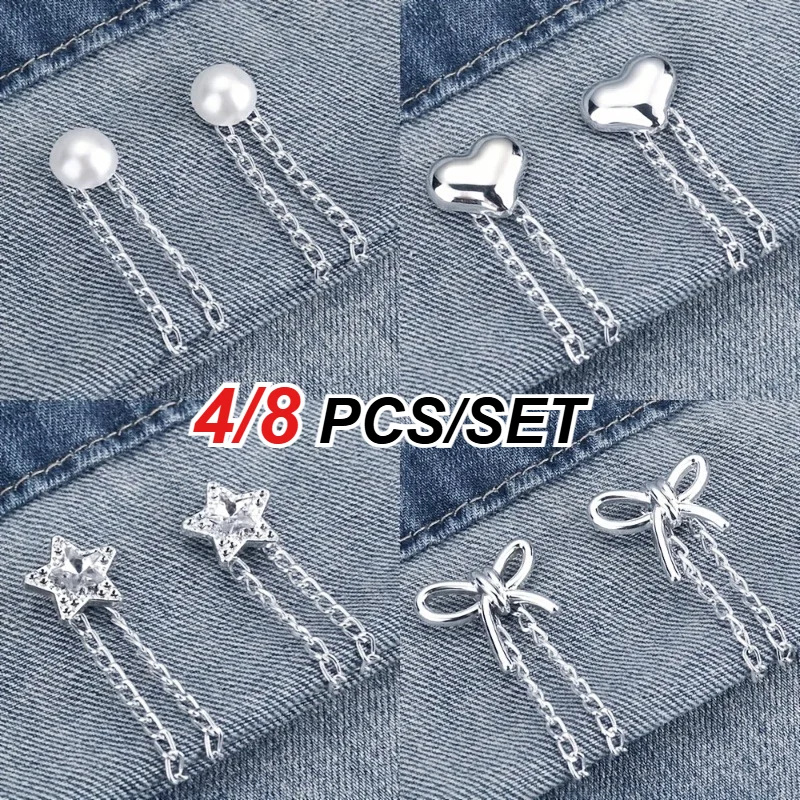 4/8 PCS Clothing Hem Decorative Clips, Heart-Bow Design, Suitable for Fixing Button Chain Clips on Shirts, Pants, And Cuffs
4/8 PCS Clothing Hem Decorative Clips, Heart-Bow Design, Suitable for Fixing Button Chain Clips on Shirts, Pants, And Cuffs