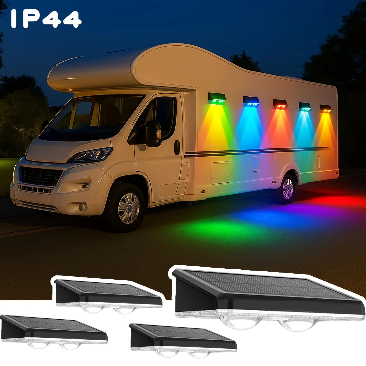 4/2 Solar RV Lights, RGB 8 Colour Modes | RV Exterior Colour Solar Lights, 1 Flashing Mode, Suitable for RV, Campervan, Trailer
4/2 Solar RV Lights, RGB 8 Colour Modes | RV Exterior Colour Solar Lights, 1 Flashing Mode, Suitable for RV, Campervan, Trailer