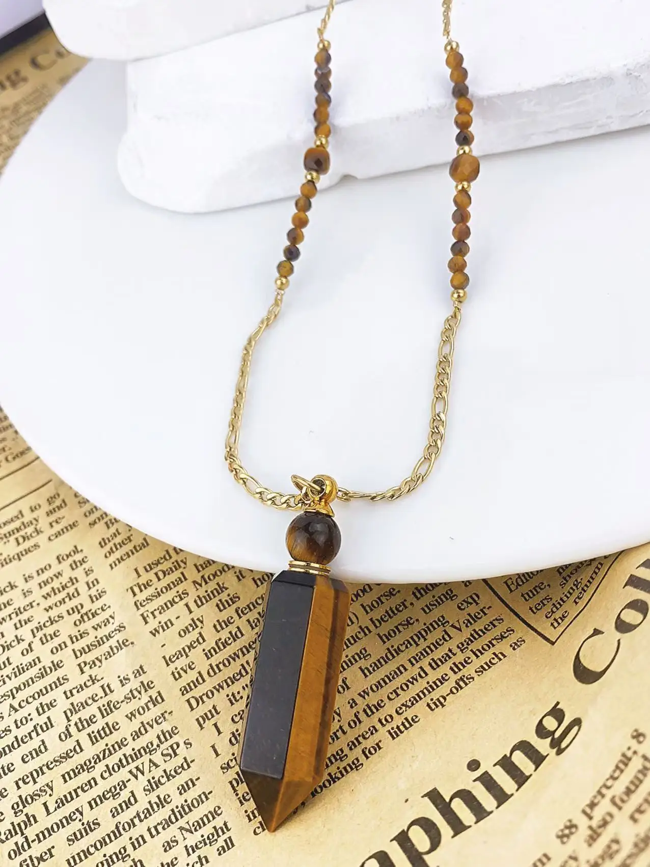 Wholesale of women's stainless - steel necklaces with hexagonal columns of natural tiger's eye stones
Wholesale of women's stainless - steel necklaces with hexagonal columns of natural tiger's eye stones