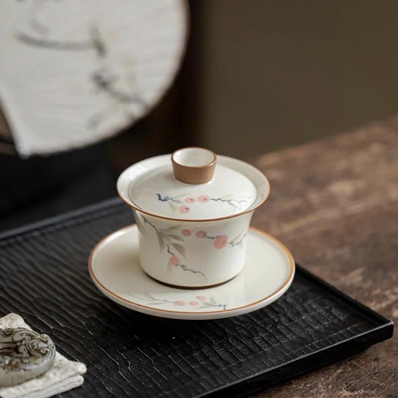 Plant Gray Hand-painted Persimmon Ruyi Horseshoe Covered Bowl Ceramic Three-talent Gaiwan Covered Cup Single Oven Mitts Tea Bowl
Plant Gray Hand-painted Persimmon Ruyi Horseshoe Covered Bowl Ceramic Three-talent Gaiwan Covered Cup Single Oven Mitts Tea Bowl