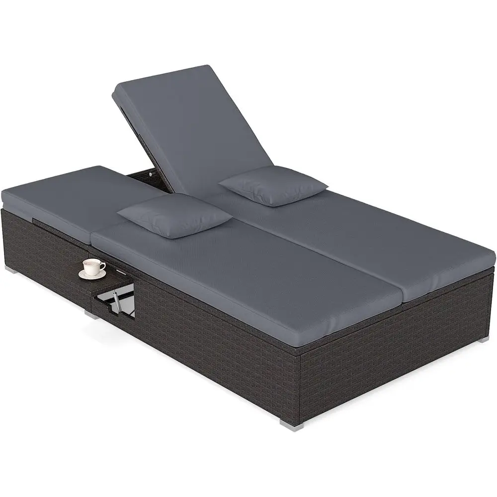 Double Chaise Lounge Chair with 6-Position Backrest, Side Trays, Cushion, Recliner for Outdoor Patio, Pool, Yard (Gray)
Double Chaise Lounge Chair with 6-Position Backrest, Side Trays, Cushion, Recliner for Outdoor Patio, Pool, Yard (Gray)