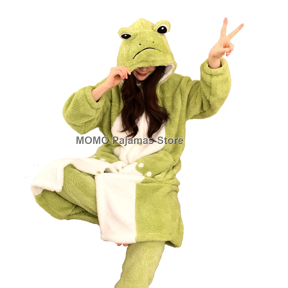 Long-sleeved Cartoon Hooded Nightgown With Pants Two Pieces Set Warm Coral Fleece Cute Frog Cosplay Christmas Women's Pajama Set
Long-sleeved Cartoon Hooded Nightgown With Pants Two Pieces Set Warm Coral Fleece Cute Frog Cosplay Christmas Women's Pajama Set