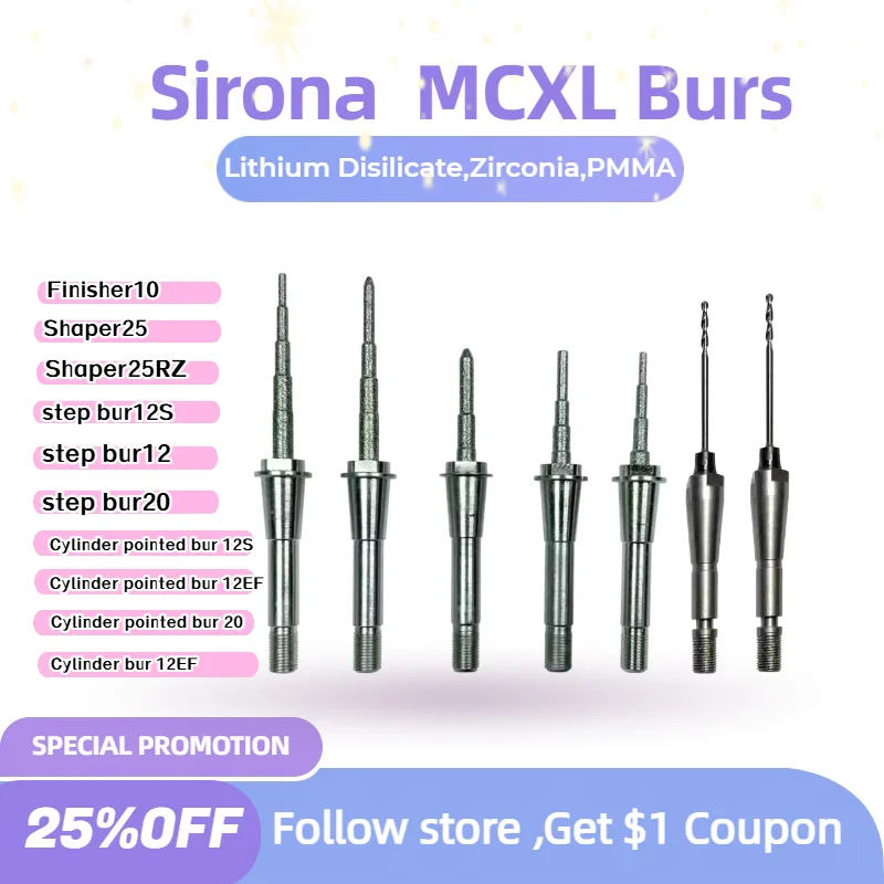 Cerec MCXL Bur Dental Sirona MCXL Fresa Lithium Disilicate Step Bur12S and Cylinder Pointed Bur MCXL Shaper25RZ Finisher10 Burs
Cerec MCXL Bur Dental Sirona MCXL Fresa Lithium Disilicate Step Bur12S and Cylinder Pointed Bur MCXL Shaper25RZ Finisher10 Burs