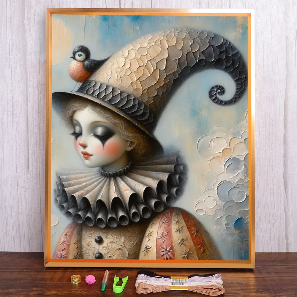 Portrait Clown Girl Printed Fabric 11CT Cross Stitch Kit Embroidery Needlework Hobby Knitting Handmade Stamped For Adults Magic
Portrait Clown Girl Printed Fabric 11CT Cross Stitch Kit Embroidery Needlework Hobby Knitting Handmade Stamped For Adults Magic