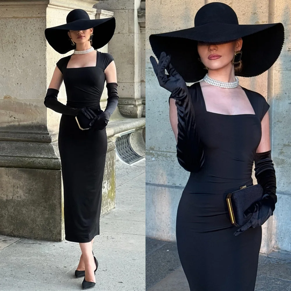 Customized Mermaid Simple Black Jersey Evening Dress Elegant Square Collar Cap Sleeve Celebrity Gowns Fashion Party Go
Customized Mermaid Simple Black Jersey Evening Dress Elegant Square Collar Cap Sleeve Celebrity Gowns Fashion Party Go