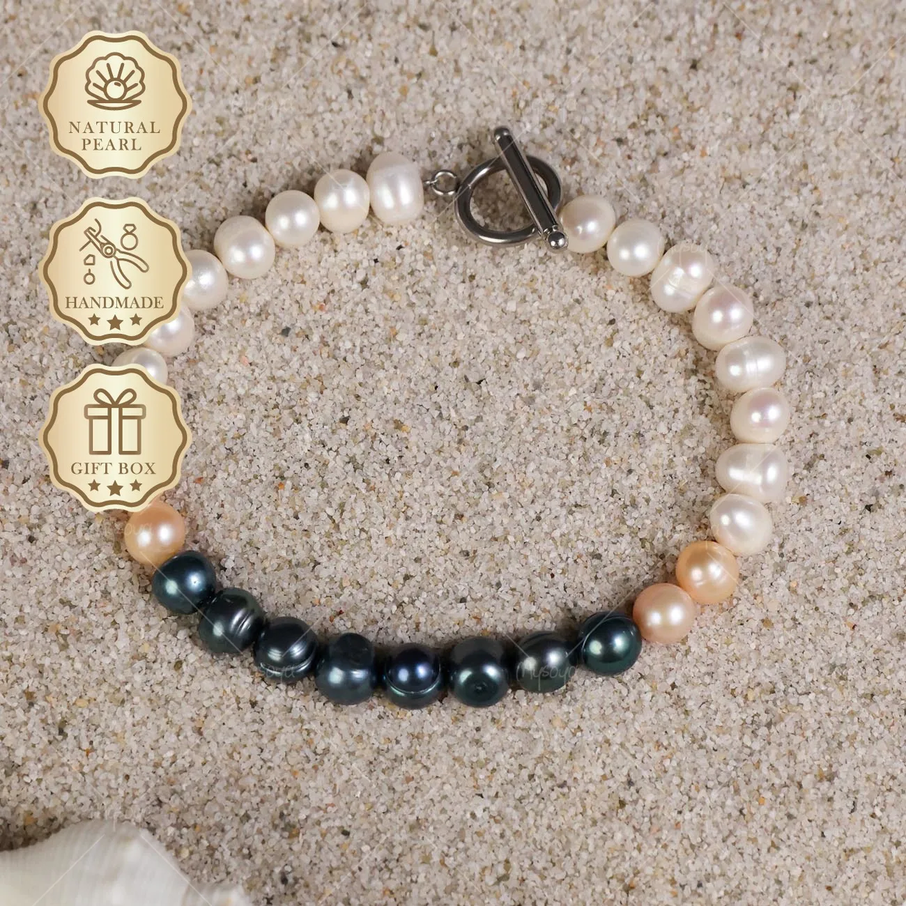 Mysoya Mixed Color Freshwater Pearl Bracelet 7-8mm White Pink Black Silvery OT Clasp Gift Box Valentine's Day Birthday
Mysoya Mixed Color Freshwater Pearl Bracelet 7-8mm White Pink Black Silvery OT Clasp Gift Box Valentine's Day Birthday