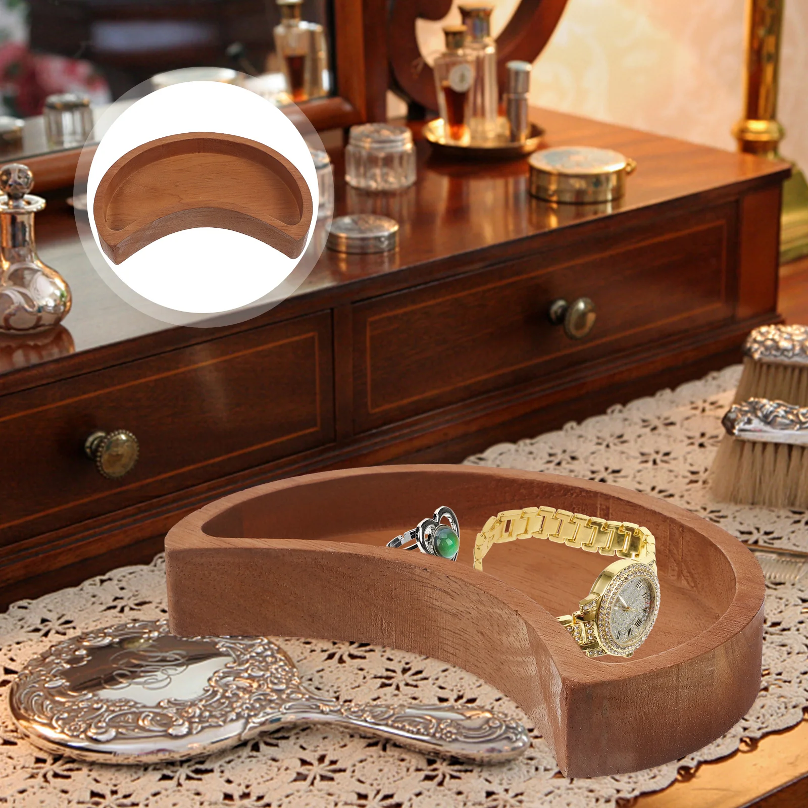 Solid Wood Moon Shaped Tray Jewelry Accessories Storage Container Smooth Design Crystal Holder Multipurpose Home
Solid Wood Moon Shaped Tray Jewelry Accessories Storage Container Smooth Design Crystal Holder Multipurpose Home