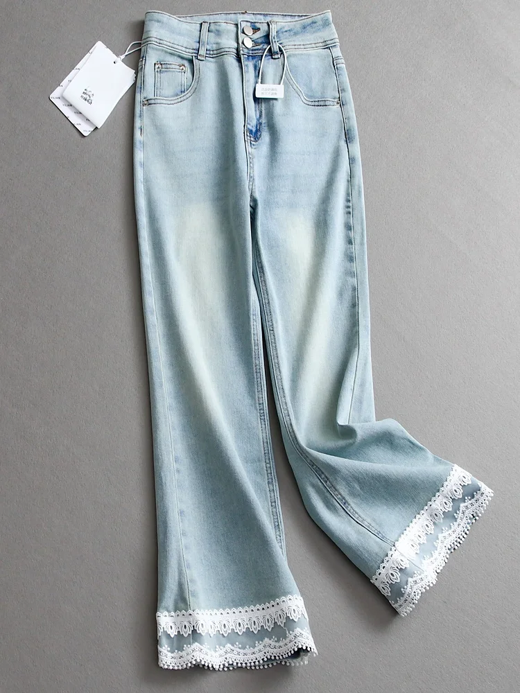 Blue Lace Trim Splice High Waist Elastic Pear Shape Slimming Flared Pants Versatile Nine Point Jeans Women L150 High Waist Be...
Blue Lace Trim Splice High Waist Elastic Pear Shape Slimming Flared Pants Versatile Nine Point Jeans Women L150 High Waist Be...