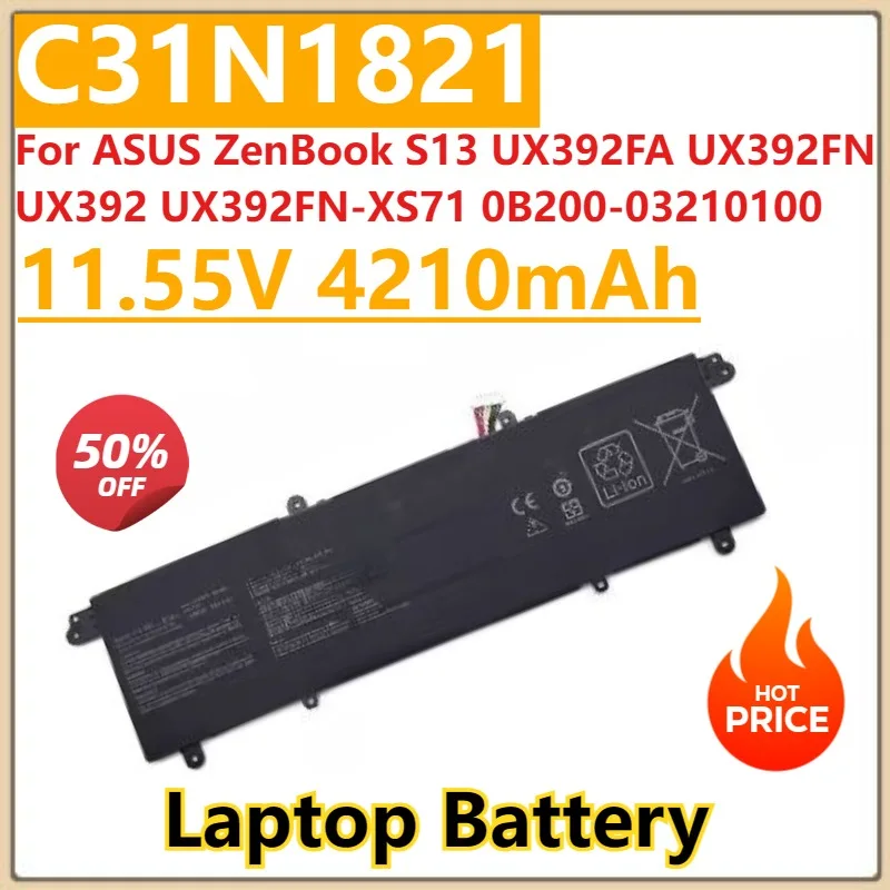 New C31N1821 Laptop Battery 11.55V 4210mAh For ASUS ZenBook S13 UX392FA UX392FN UX392 UX392FN-XS71 0B200-03210100
New C31N1821 Laptop Battery 11.55V 4210mAh For ASUS ZenBook S13 UX392FA UX392FN UX392 UX392FN-XS71 0B200-03210100