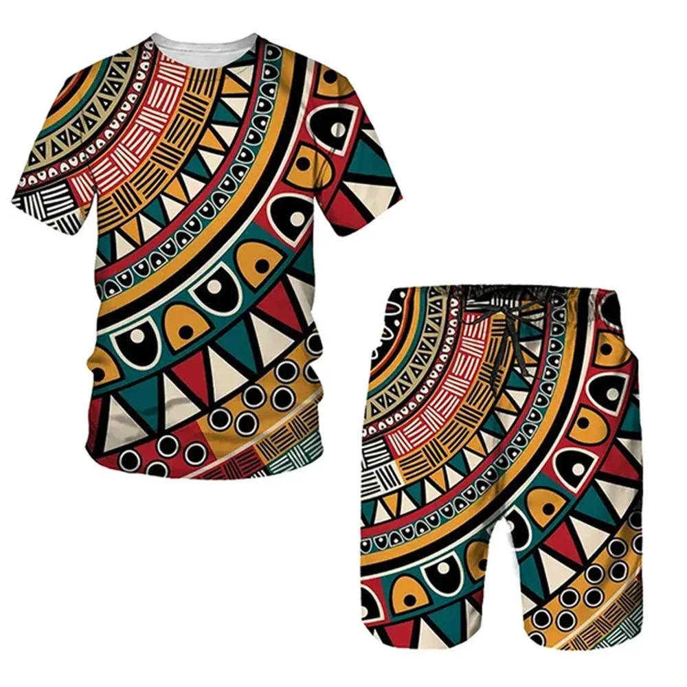 men sportswear with African ethnic style 3D printed T-shirt shorts set round neck T-shirt casual short sleeve summer streetwear 
men sportswear with African ethnic style 3D printed T-shirt shorts set round neck T-shirt casual short sleeve summer streetwear