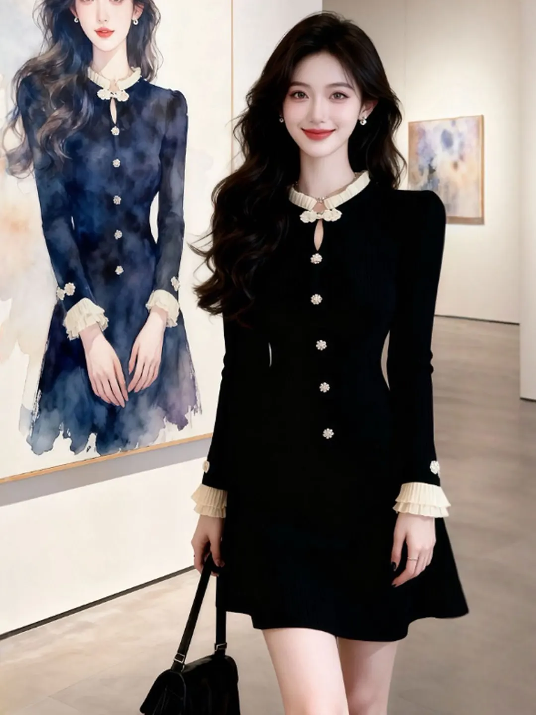 Elegant Heirloom Style Short Skirt Waist Cinched Button up Dress Spring 2026 Fashionable Minimalist Black Dress for Women
Elegant Heirloom Style Short Skirt Waist Cinched Button up Dress Spring 2026 Fashionable Minimalist Black Dress for Women