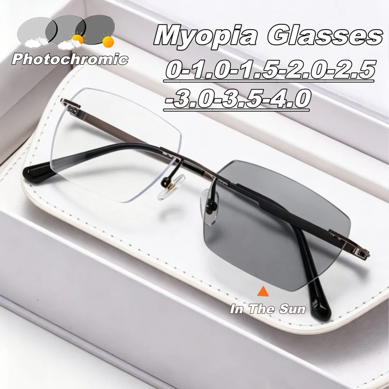 Stylish Frameless Photochromic Myopia Glasses Ultra-lightweight Blue Light Blocking Nearsighted Glasses Diopter 0 To -4.0
Stylish Frameless Photochromic Myopia Glasses Ultra-lightweight Blue Light Blocking Nearsighted Glasses Diopter 0 To -4.0