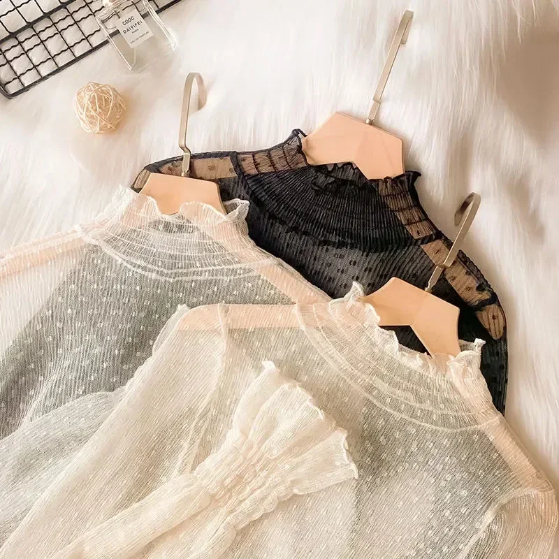 Lucyever Turtleneck Mesh Perspective Blouse Women Summer Thin See Through Lace Tops Female Elegant Long Flare Sleeved Shirts
Lucyever Turtleneck Mesh Perspective Blouse Women Summer Thin See Through Lace Tops Female Elegant Long Flare Sleeved Shirts