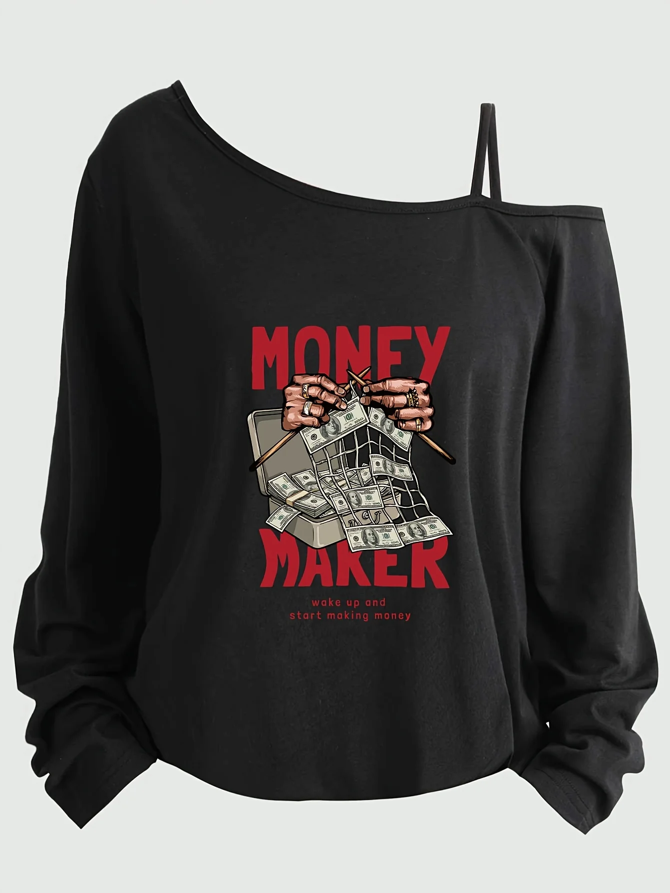 Large-sized women’s top with printed sleeves, spaghetti straps, asymmetrical neckline, 1-8XL, letters (XT).
Large-sized women’s top with printed sleeves, spaghetti straps, asymmetrical neckline, 1-8XL, letters (XT).