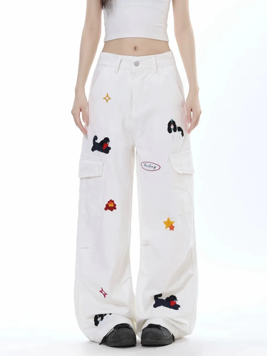 Women Retro Dog Embroidery Straight Leg Pants American Style Loose Work Trousers Slimming Wide Leg Casual Floor Length Jeans
Women Retro Dog Embroidery Straight Leg Pants American Style Loose Work Trousers Slimming Wide Leg Casual Floor Length Jeans