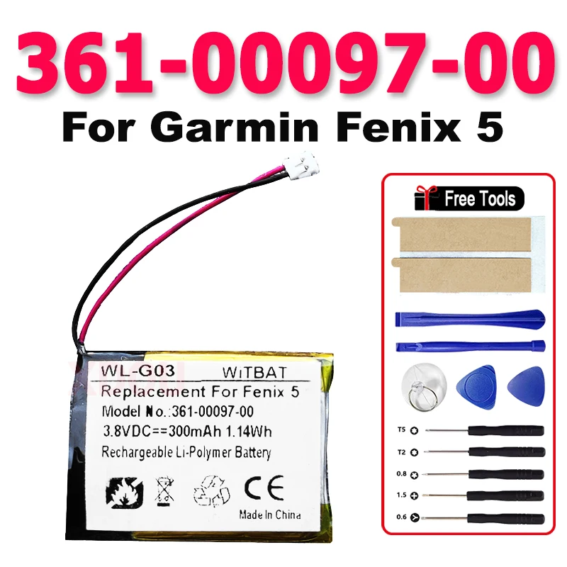 Сменный аккумулятор для часов 361-00097-00 для Garmin Fenix 5, сменный аккумулятор 300 мАч, новый аккумулятор + FreeTools
Сменный аккумулятор для часов 361-00097-00 для Garmin Fenix 5, сменный аккумулятор 300 мАч, новый аккумулятор + FreeTools
