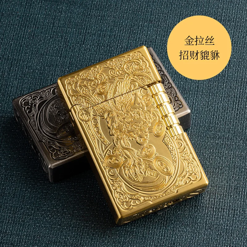 Pixiu Pattern Side‑Strike Wheel Jing‑Sound Refillable Lighters, Classic Open Flame Design, Survival Fire Starter for Outdoor
Pixiu Pattern Side‑Strike Wheel Jing‑Sound Refillable Lighters, Classic Open Flame Design, Survival Fire Starter for Outdoor