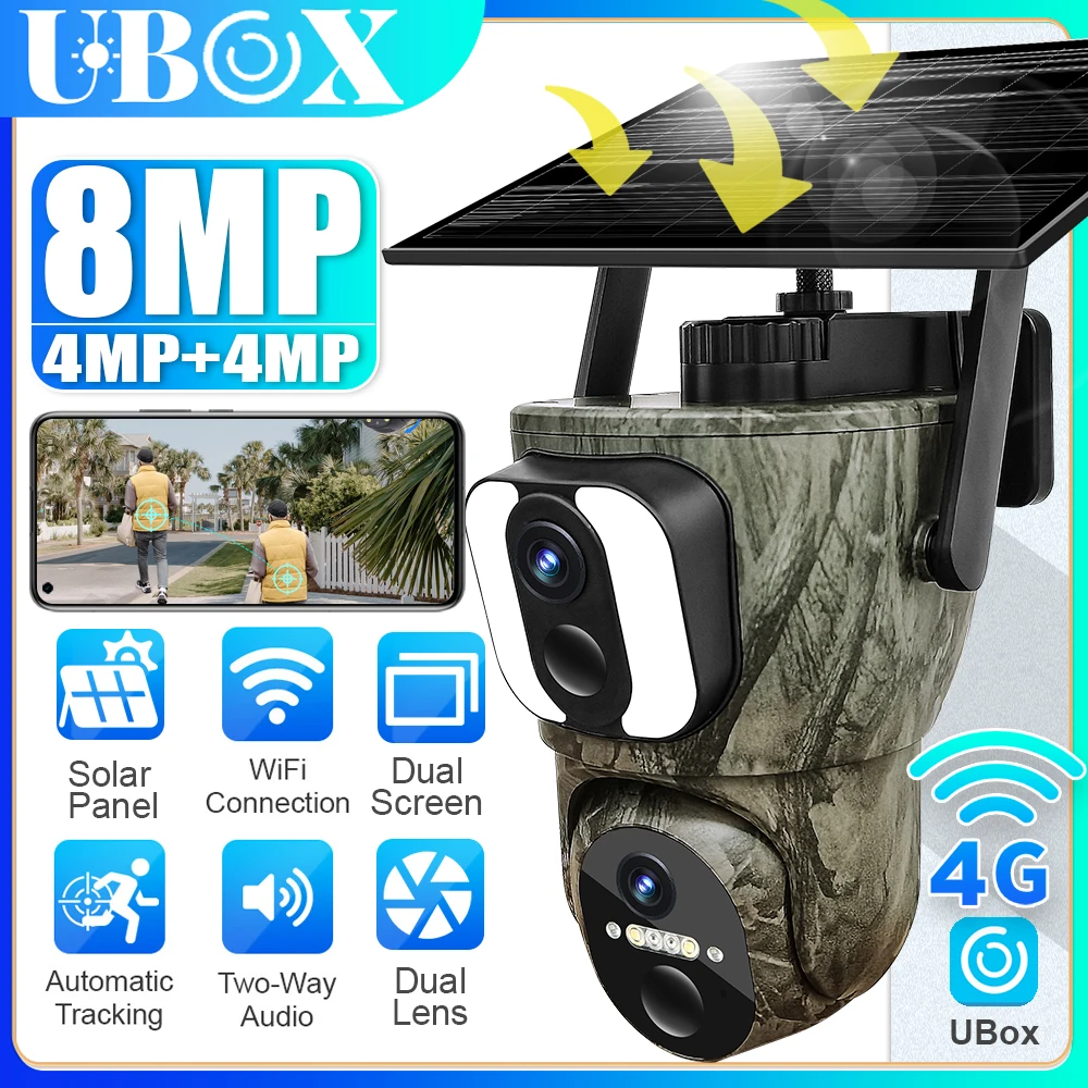 Камера Ubox 4K 8MP Солнечная камера с двумя объективами 4G камера PIR Обнаружение человека Ночное видение Водонепроницаемый монитор безопасности Camaras CCTV
Камера Ubox 4K 8MP Солнечная камера с двумя объективами 4G камера PIR Обнаружение человека Ночное видение Водонепроницаемый монитор безопасности Camaras CCTV