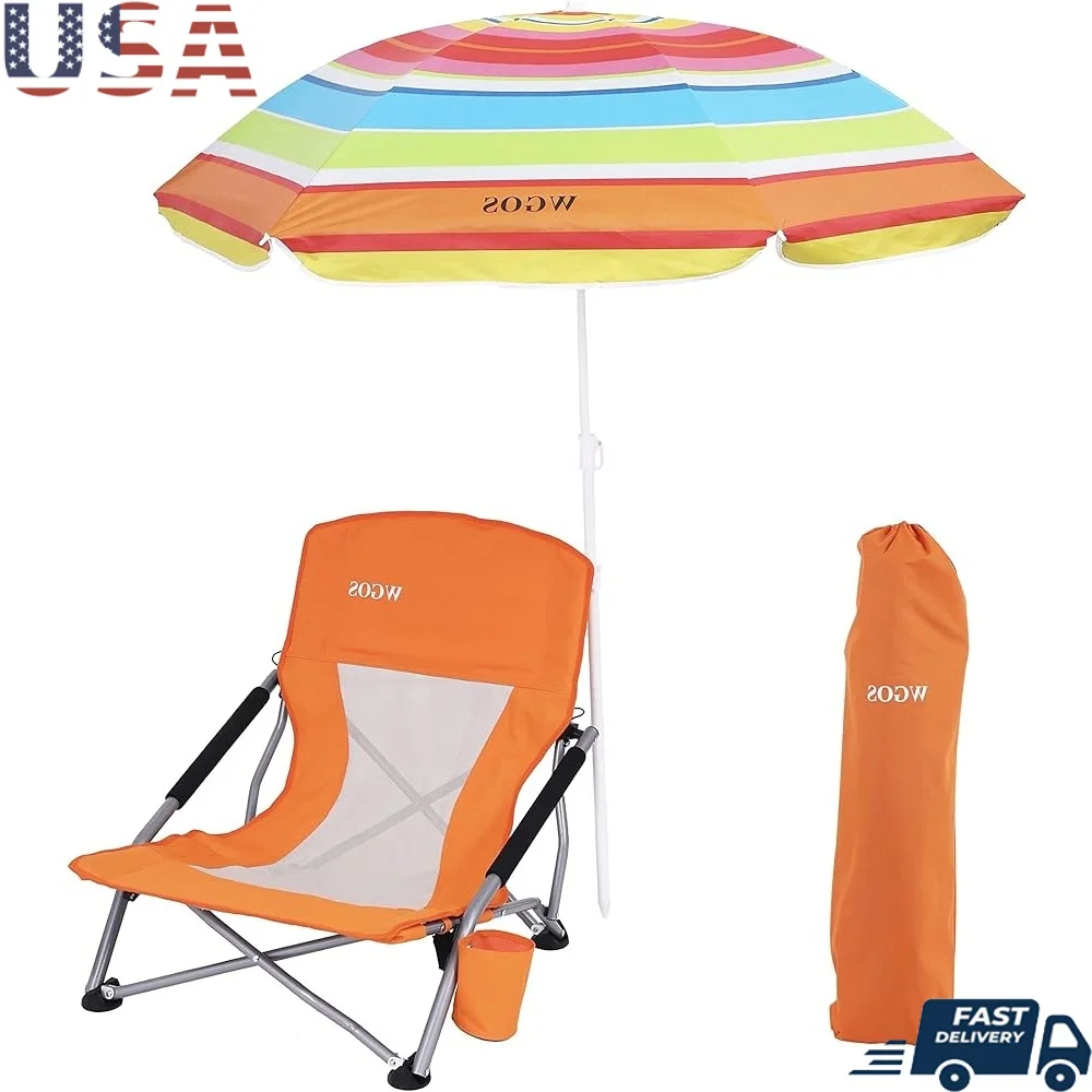Low Beach Chair with Detachable Umbrella Folding Portable Chair with Cup Holder Adjustable Armrests UPF 50 Protection Durable 
Low Beach Chair with Detachable Umbrella Folding Portable Chair with Cup Holder Adjustable Armrests UPF 50 Protection Durable
