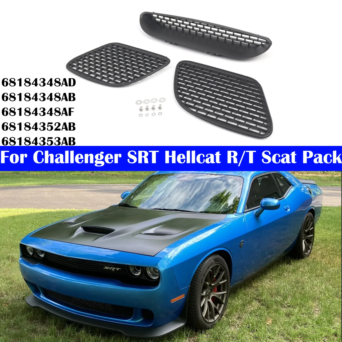 3PCS Set Car Front Bumper Grille Grills Hood Bezel Vent For 15-18 Dodge Challenger SRT HELLCAT & 19-21 R/T SCAT PACK 68184348AD
3PCS Set Car Front Bumper Grille Grills Hood Bezel Vent For 15-18 Dodge Challenger SRT HELLCAT & 19-21 R/T SCAT PACK 68184348AD