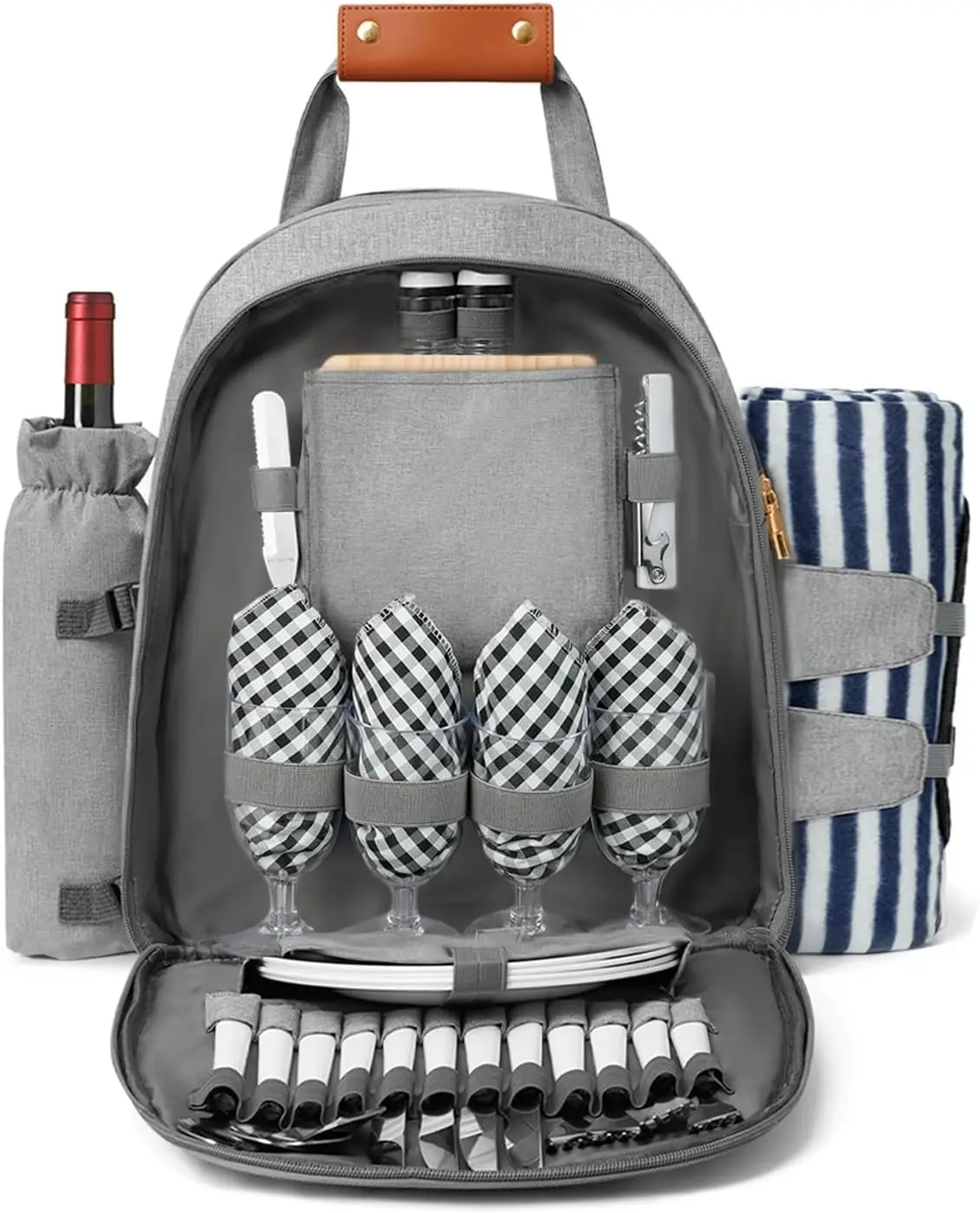 4-Person Picnic Backpack with Cooler, Wine Holder, Blanket & Cutlery Set for Camping Beach Travel
4-Person Picnic Backpack with Cooler, Wine Holder, Blanket & Cutlery Set for Camping Beach Travel