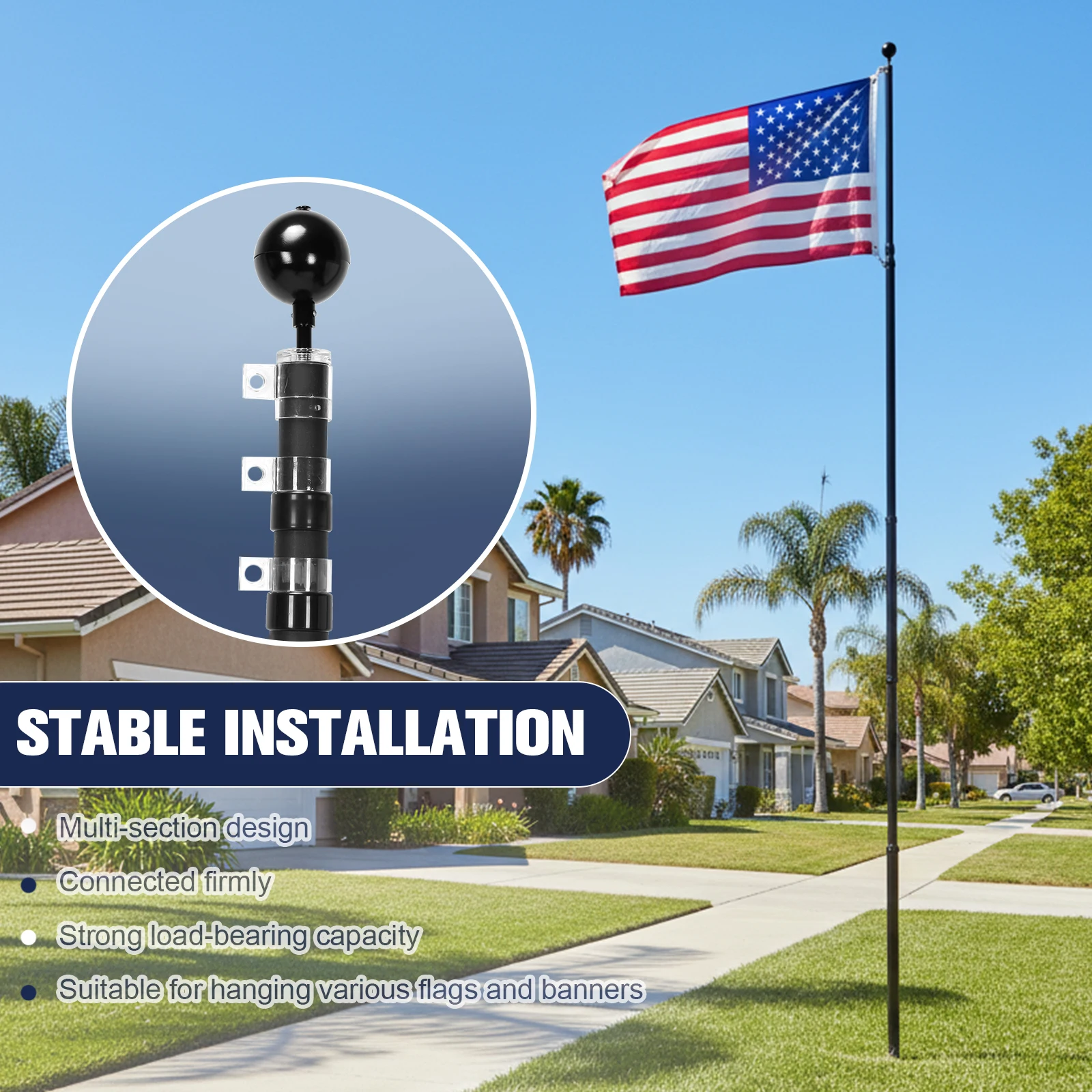 Aluminum Alloy Flag Poles Extra Thick Heavy Duty Metal Flagpole Kit with 360° Rotating Rings Clip for Residential Outdoor Porch
Aluminum Alloy Flag Poles Extra Thick Heavy Duty Metal Flagpole Kit with 360° Rotating Rings Clip for Residential Outdoor Porch