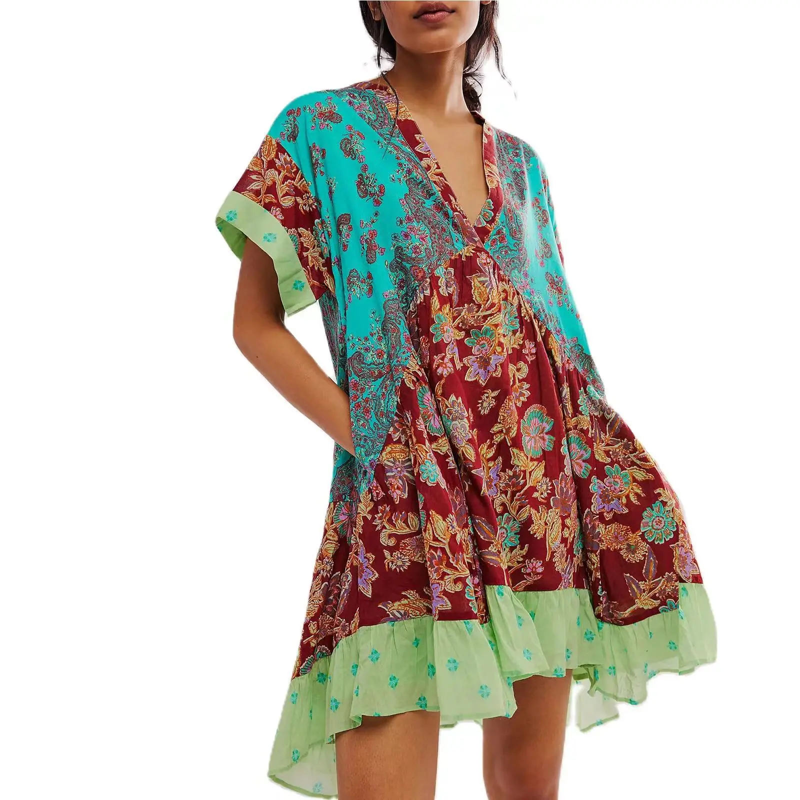 Fashionable Floral Batwing Sleeve Dress Women Summer Casual Loose V-neck Mini Dress For Women 2025 Boho Holiday Sundress
Fashionable Floral Batwing Sleeve Dress Women Summer Casual Loose V-neck Mini Dress For Women 2025 Boho Holiday Sundress