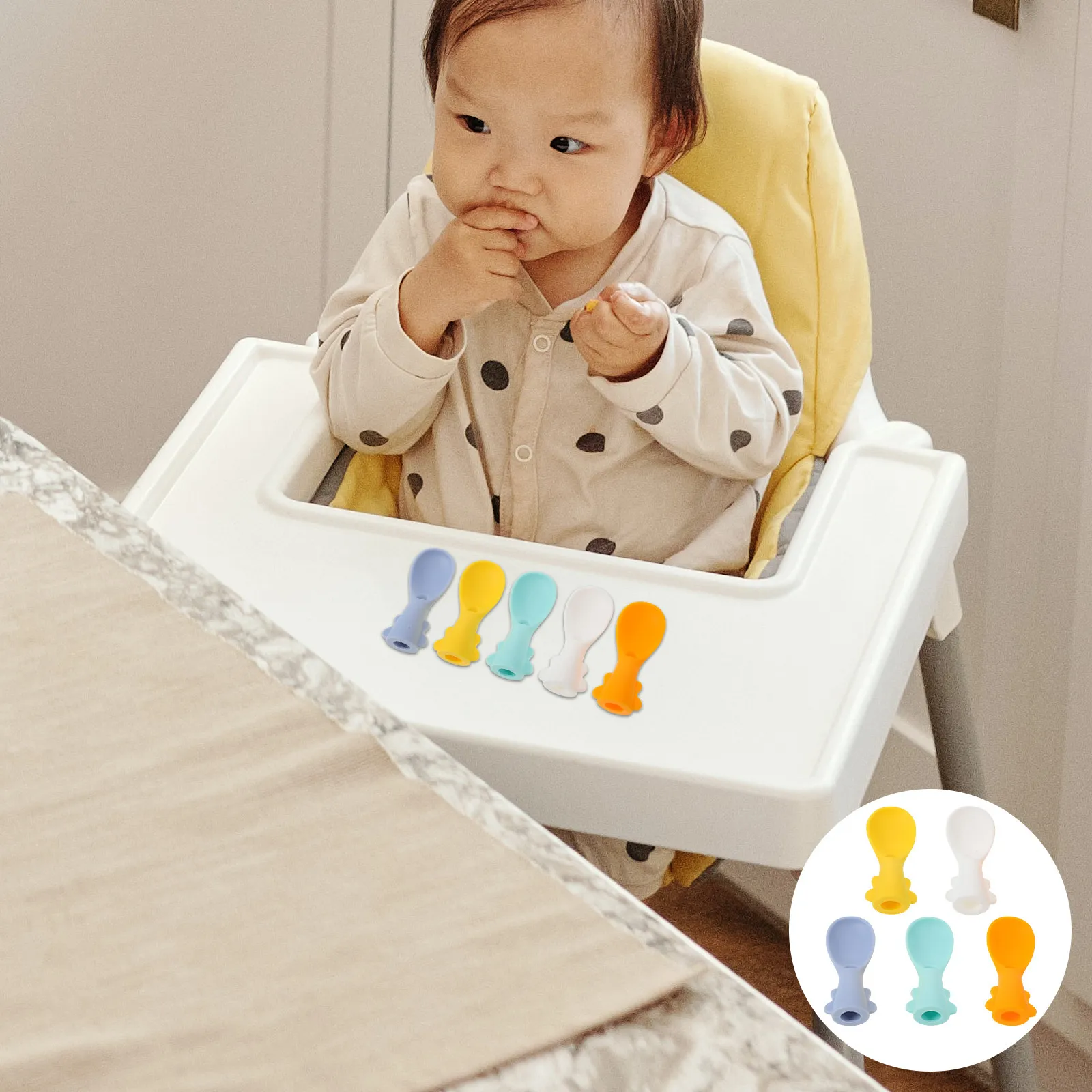 Набор из 5 силиконовых ложек для кормления младенцев с держателем, насадкой-пакетом для еды и портативными легкими столовыми приборами
Набор из 5 силиконовых ложек для кормления младенцев с держателем, насадкой-пакетом для еды и портативными легкими столовыми приборами