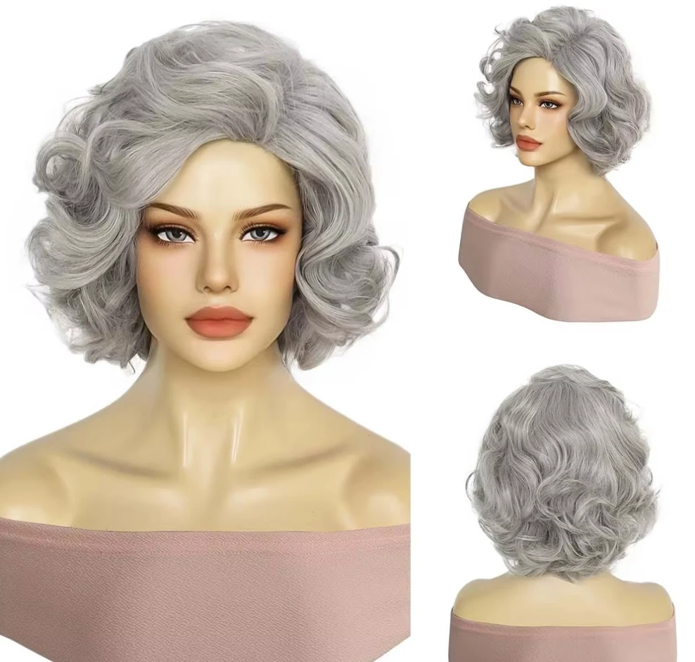 Synthetic Silver Grey Wig Short Pixie Cut Wigs with Side Parting Bangs for Women Ombre Curly Mommy Fake Hair
Synthetic Silver Grey Wig Short Pixie Cut Wigs with Side Parting Bangs for Women Ombre Curly Mommy Fake Hair