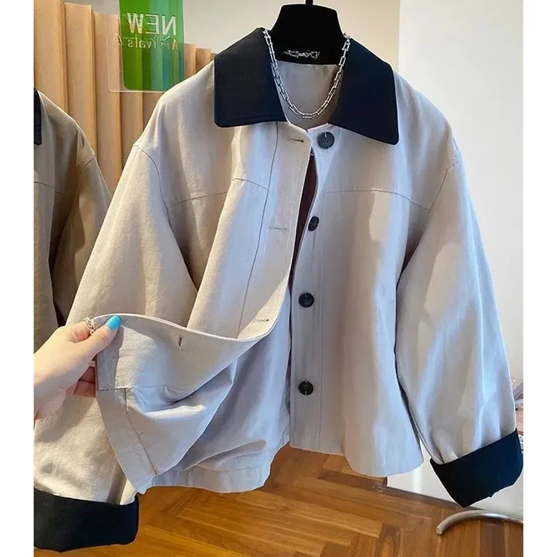 Korean Female Color Collision Jacket Spring Autumn Women Flip Collar Windbreaker Coat New Ladies Loose Top
Korean Female Color Collision Jacket Spring Autumn Women Flip Collar Windbreaker Coat New Ladies Loose Top