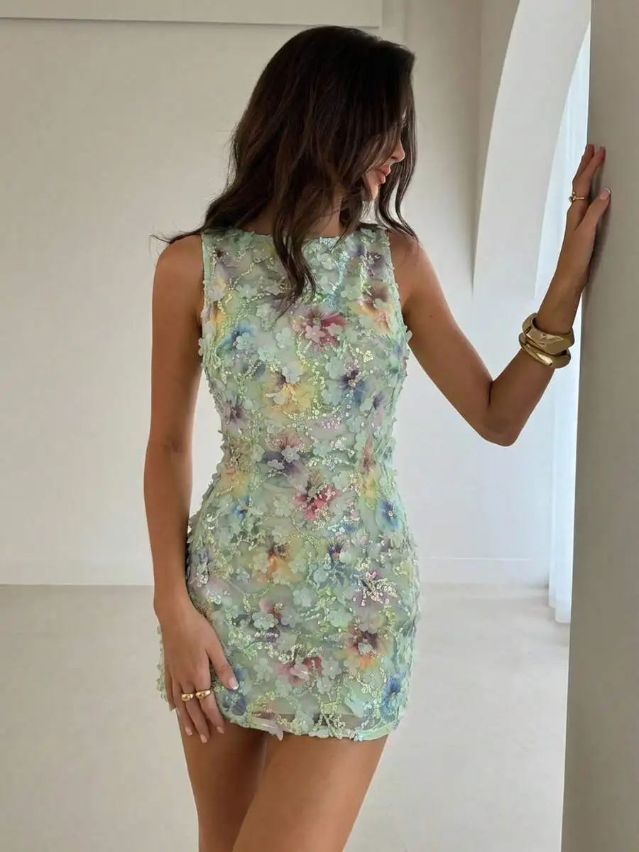 Green Floral Embroidered Sequin Mini Dress For Women Party Outfit
Green Floral Embroidered Sequin Mini Dress For Women Party Outfit