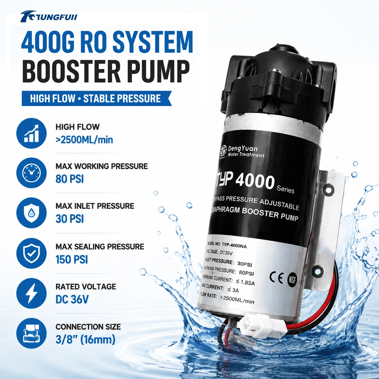 RO Diaphragm Booster Pump DC 36V 2500mL/min Diaphragm Motor Water Self-Priming Pump for Water Purifier Reverse Osmosis System
RO Diaphragm Booster Pump DC 36V 2500mL/min Diaphragm Motor Water Self-Priming Pump for Water Purifier Reverse Osmosis System