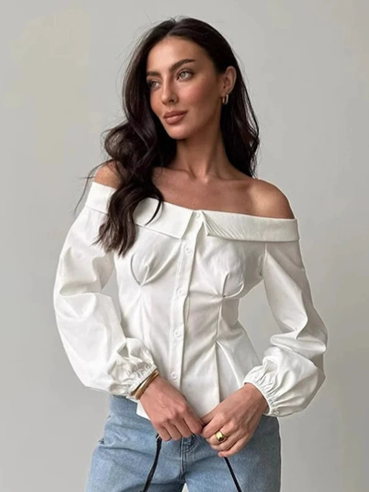 2026 Summer New Arrival White Off Shoulder Cotton Shirt Women Long Puff Sleeve Button Down Waist Cinched Pleated Elegant Tops
2026 Summer New Arrival White Off Shoulder Cotton Shirt Women Long Puff Sleeve Button Down Waist Cinched Pleated Elegant Tops