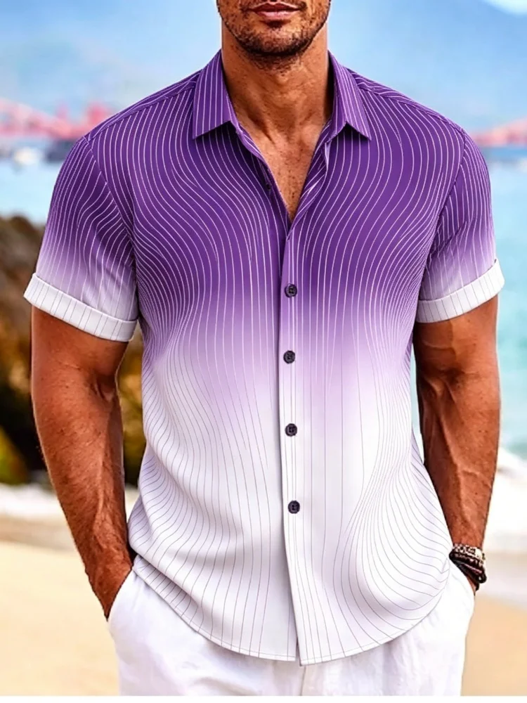 Men's Comfortable Short Sleeve Button-Down Shirt, Slimming Gradient Wave Print Beachwear
Men's Comfortable Short Sleeve Button-Down Shirt, Slimming Gradient Wave Print Beachwear