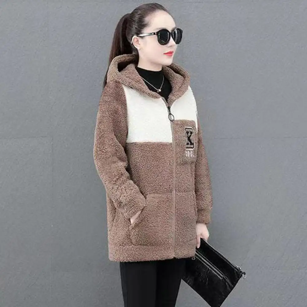 Women Jacket Colorblock Fleece Hooded Coat with Zipper Closure Pockets for Women Warm Winter Cardigan Jacket with Long Sleeves
Women Jacket Colorblock Fleece Hooded Coat with Zipper Closure Pockets for Women Warm Winter Cardigan Jacket with Long Sleeves
