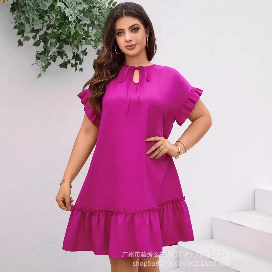 【New style】 loose large size women's clothing solid color lace dress slimming short sleeve European and American style fresh an
【New style】 loose large size women's clothing solid color lace dress slimming short sleeve European and American style fresh an