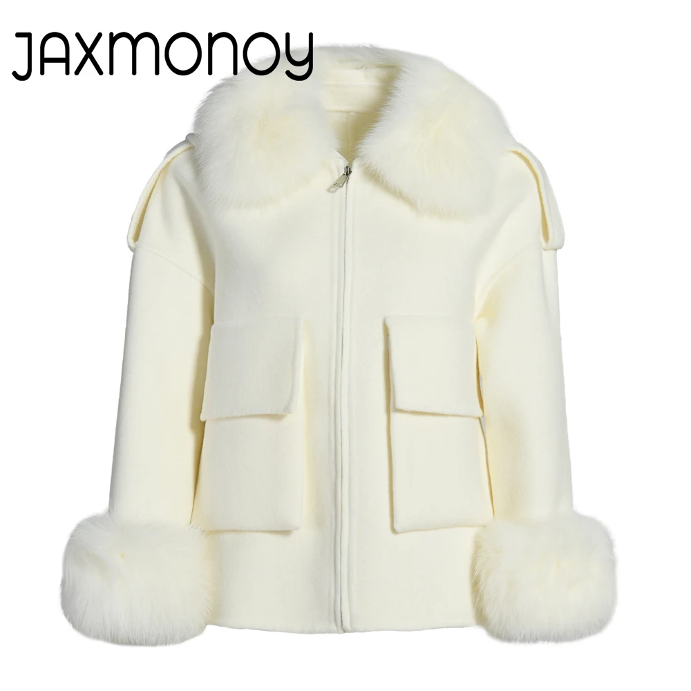 Jaxmonoy Women's Wool Coat with Real Fox Fur Collar Cuffs Ladies Cashmere Wool blend Jacket Spring Fall Double Face Wool Coats
Jaxmonoy Women's Wool Coat with Real Fox Fur Collar Cuffs Ladies Cashmere Wool blend Jacket Spring Fall Double Face Wool Coats
