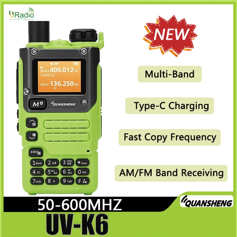 Quansheng UV-K6 Walkie Talkie 5W Green Air Band Tyep C Charge FM 50-600MHz VHF/UHF Wireless Frequency Two Way CB Radio UV K5(8)
Quansheng UV-K6 Walkie Talkie 5W Green Air Band Tyep C Charge FM 50-600MHz VHF/UHF Wireless Frequency Two Way CB Radio UV K5(8)