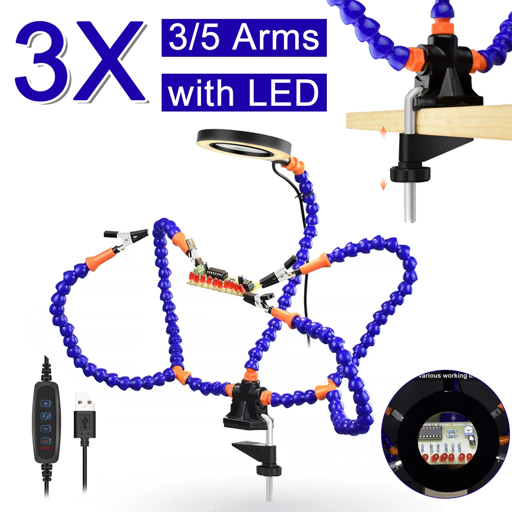 Table Clamp Soldering Station with 3X Magnifier USB Light Fan 6Pc Flexible Arms Professional Soldering Iron Welding Repair Tools
Table Clamp Soldering Station with 3X Magnifier USB Light Fan 6Pc Flexible Arms Professional Soldering Iron Welding Repair Tools