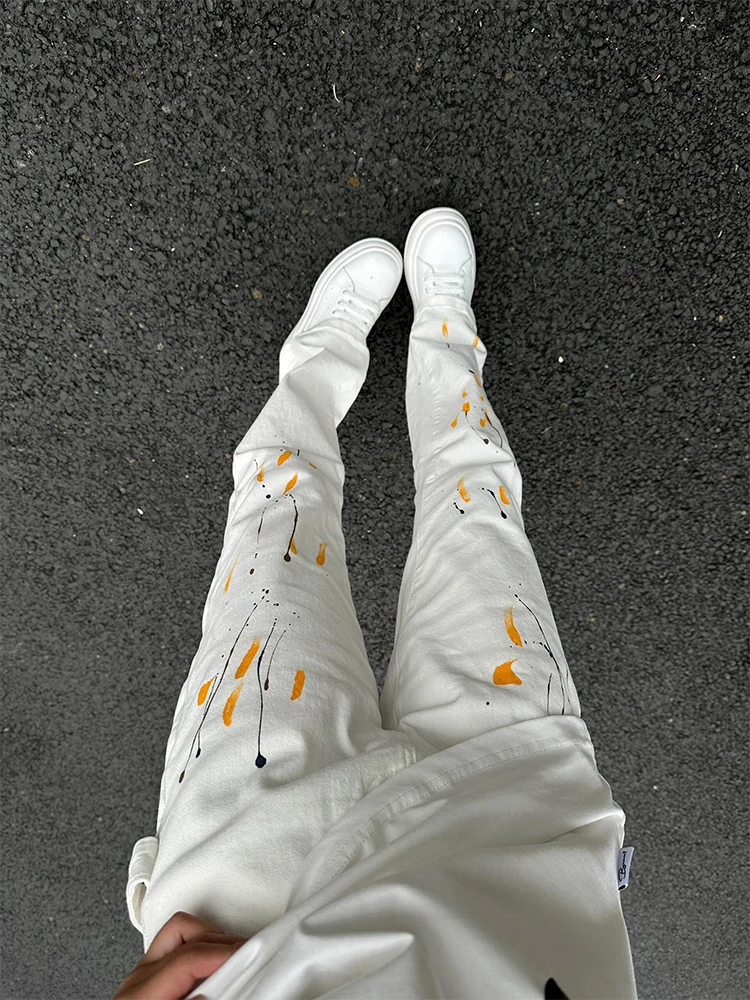 White Splatter Denim Jeans Men's Summer Unique Design High Waist Straight Leg Micro Flare Pants American Retro Vibe Teenager
White Splatter Denim Jeans Men's Summer Unique Design High Waist Straight Leg Micro Flare Pants American Retro Vibe Teenager
