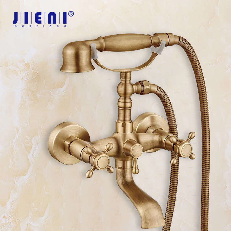 JIENI Antique Bathroom Bathtub Faucet Telephone Shape Solid Brass Vessel Sink Mixer Tap Wall Mounted Shower Set W/ Hand Spray 
JIENI Antique Bathroom Bathtub Faucet Telephone Shape Solid Brass Vessel Sink Mixer Tap Wall Mounted Shower Set W/ Hand Spray