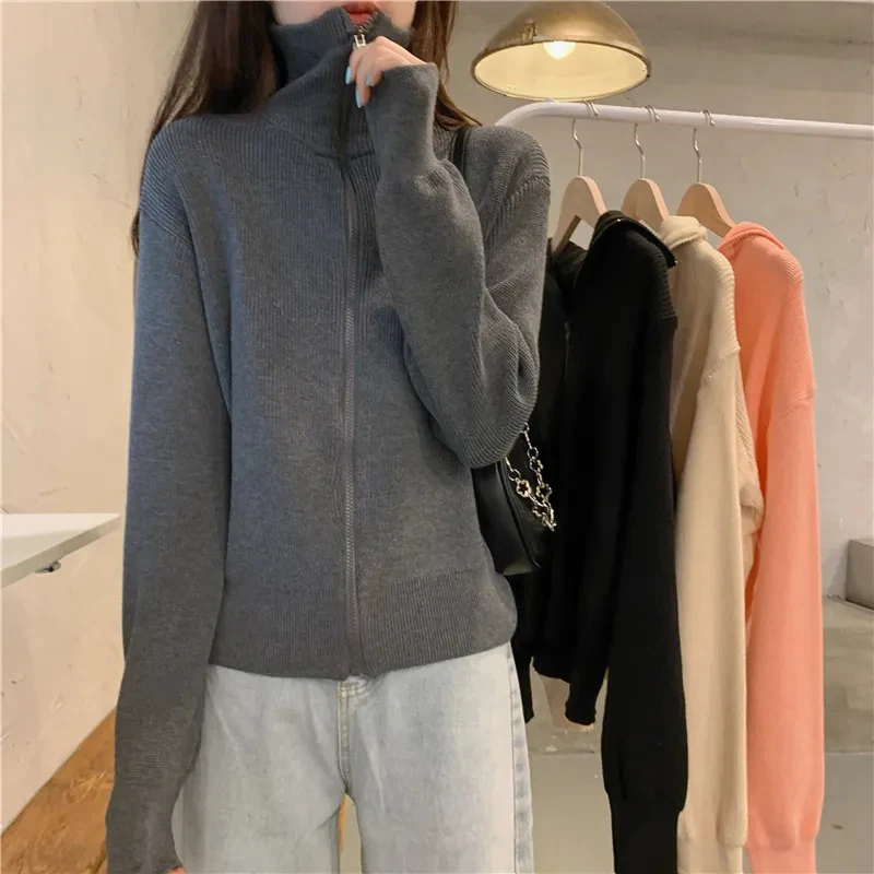 Autumn Turtle Neck Knitting Cardigan Women Fashion Korean Long Sleeve Zipper Sweater Female Solid All-match Crop Cardigans Mujer
Autumn Turtle Neck Knitting Cardigan Women Fashion Korean Long Sleeve Zipper Sweater Female Solid All-match Crop Cardigans Mujer