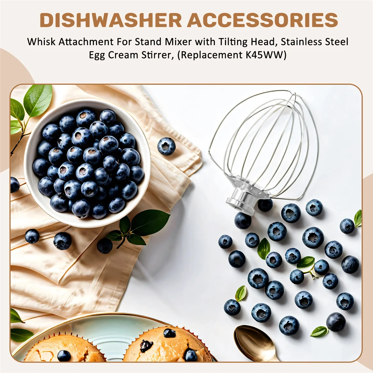 Whisk Attachment for KitchenAid Stand Mixer with Tilting Head, Stainless Steel Egg Cream Stirrer, (Replacement K45WW)
Whisk Attachment for KitchenAid Stand Mixer with Tilting Head, Stainless Steel Egg Cream Stirrer, (Replacement K45WW)