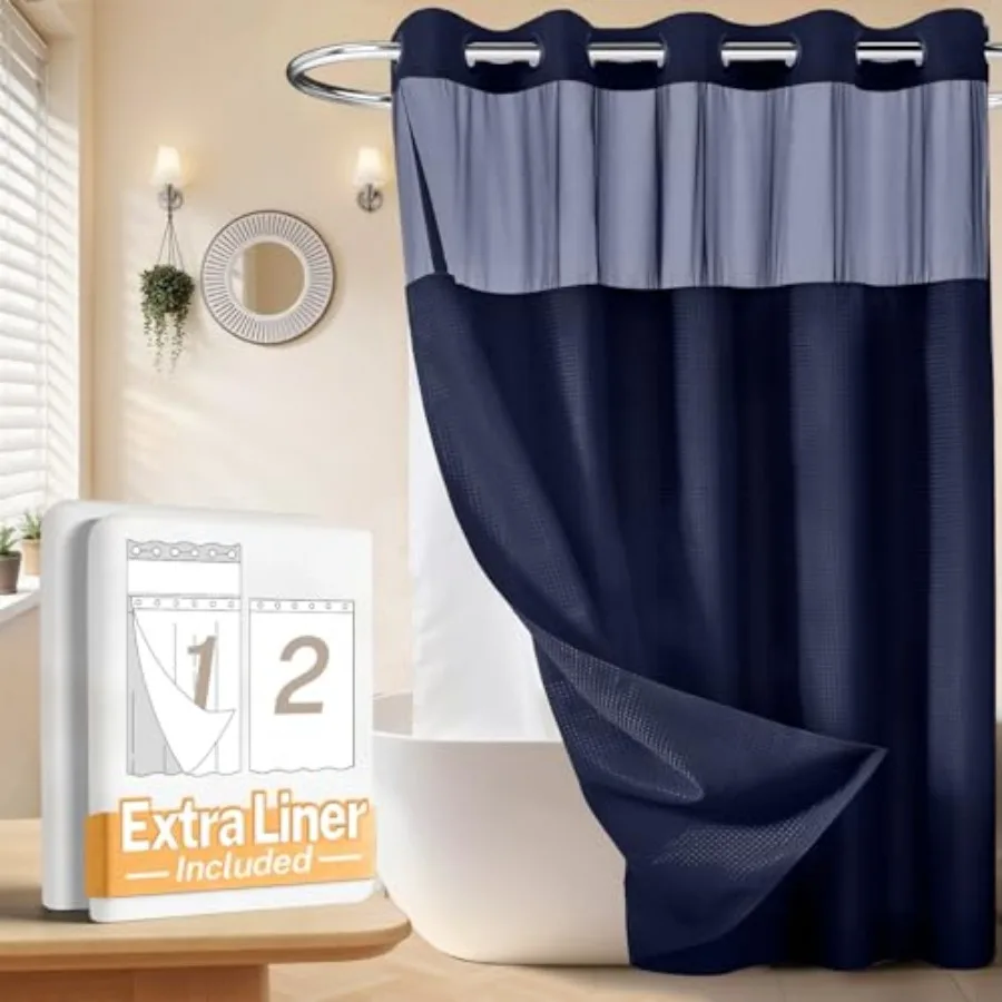 No Hooks Waffle Weave Shower Curtain with Snap in Liner + an Extra Replacement Liner Bathroom Curtains Shower Set - 71W x 74H H
No Hooks Waffle Weave Shower Curtain with Snap in Liner + an Extra Replacement Liner Bathroom Curtains Shower Set - 71W x 74H H