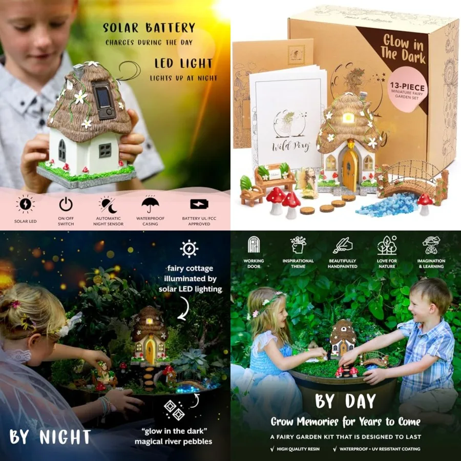 Fairy Garden Kit - 13 Piece Glow in the Dark Decorative Accessories with 7.1" Outdoor Fairy House with Opening Door and Solar L
Fairy Garden Kit - 13 Piece Glow in the Dark Decorative Accessories with 7.1" Outdoor Fairy House with Opening Door and Solar L
