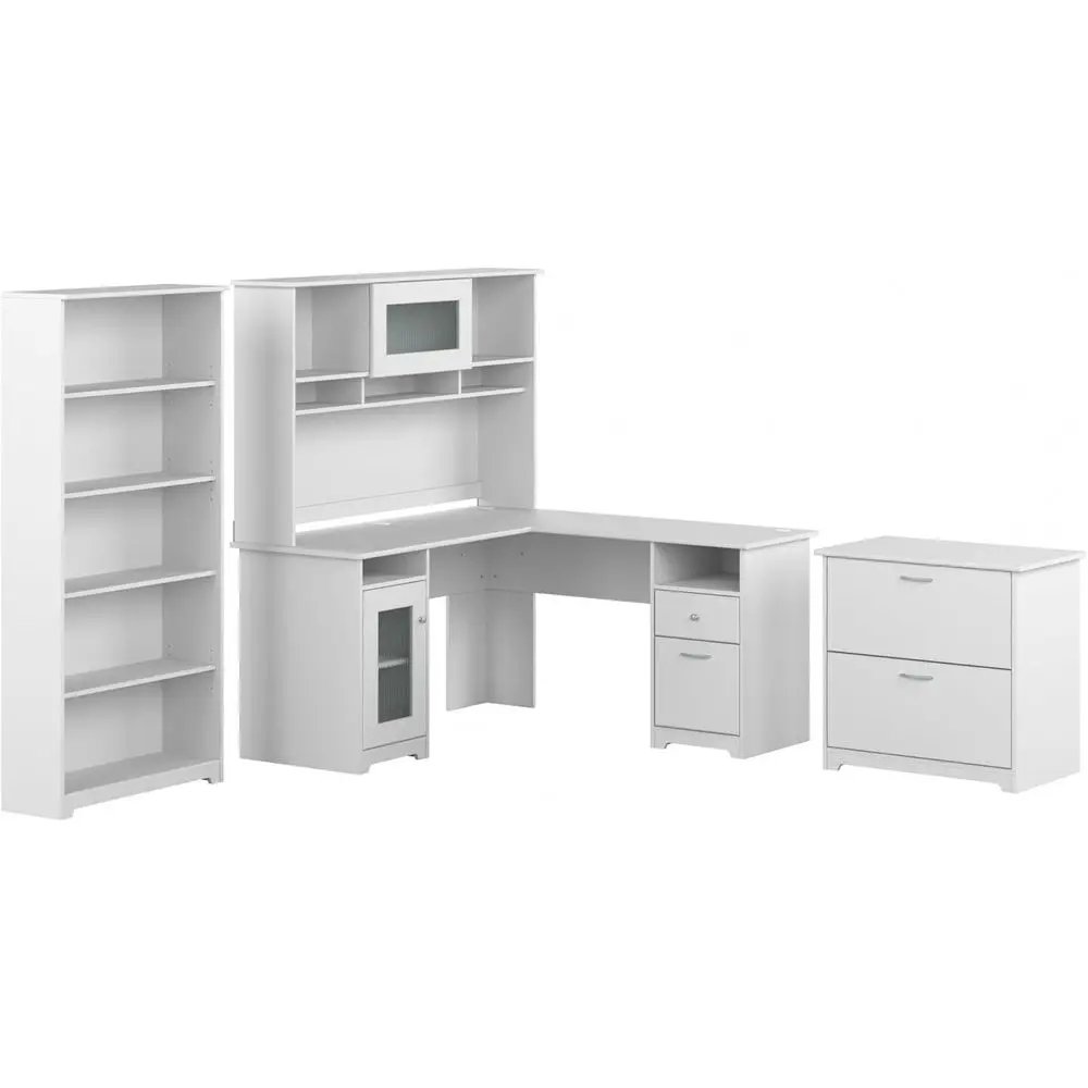L-Shaped Desk with Hutch, 5-Shelf Bookcase, and Lateral File Cabinet | Computer Table with Storage and Shelving | 60Wx23Dx37H
L-Shaped Desk with Hutch, 5-Shelf Bookcase, and Lateral File Cabinet | Computer Table with Storage and Shelving | 60Wx23Dx37H