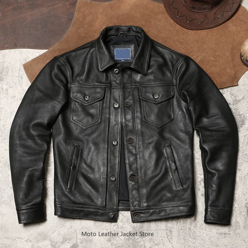 Retro Workwear Leather Jacket, Men Lapel Slim Fit Multi Pocket Biker Coat, Wax Texture Goatskin Genuine Leather Outerwear
Retro Workwear Leather Jacket, Men Lapel Slim Fit Multi Pocket Biker Coat, Wax Texture Goatskin Genuine Leather Outerwear