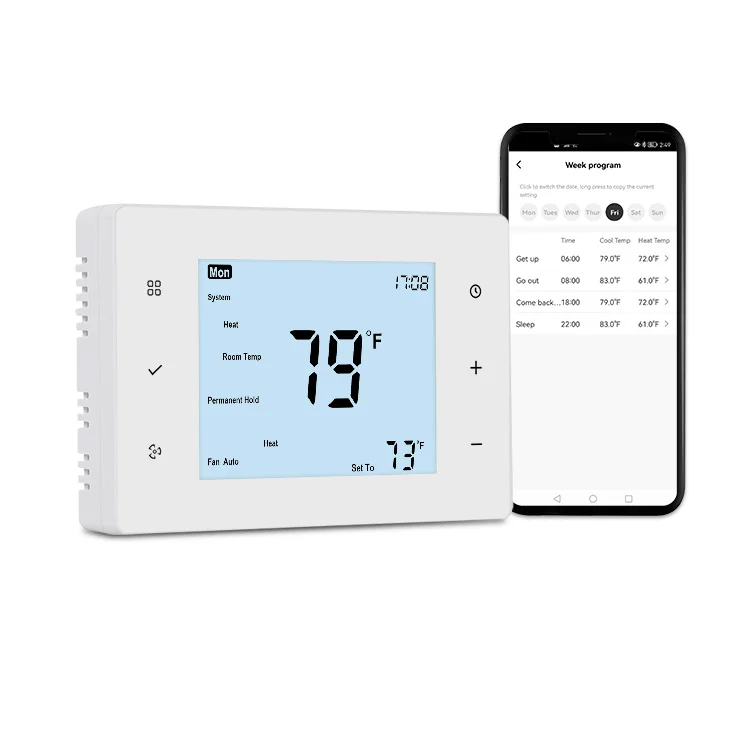 Weekly Programmable Digital Smart 24v Wifi Thermostat for Heating and Cooling System
Weekly Programmable Digital Smart 24v Wifi Thermostat for Heating and Cooling System